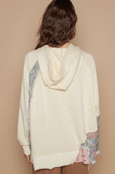 POL Floral Patchwork Distressed Drawstring Hoodie OutfitFlow
